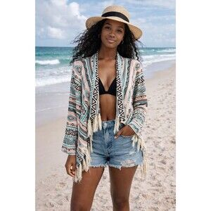Billabong Southwester Open Cardigan Sweater Womens S Tribal Aztec Boho Festival